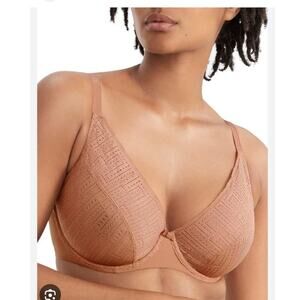 Chantelle Bra Everyday Graphique Full Lace Plunge Underwire 36DDD 36F Mocha 10Q1